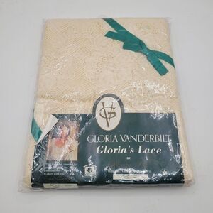 NEW Vtg Gloria‎ Vanderbilt Lace  Nottingham Oval Ivory Tablecloth 60"x92" USA